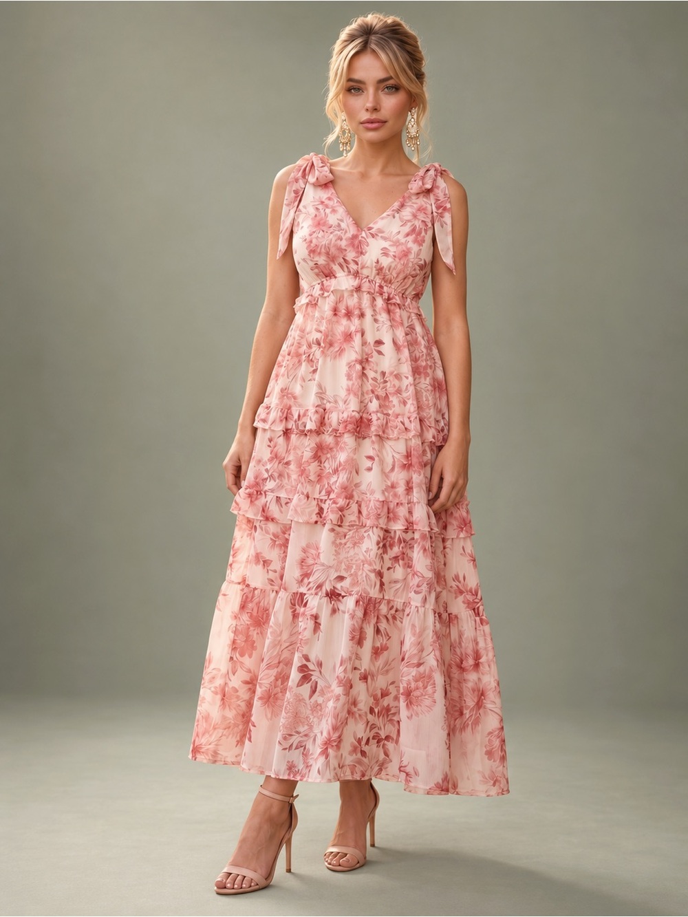 Women's Printed V-Neck Maxi Dress
